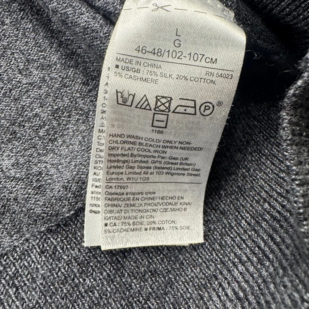Banana Republic Luxury Blend Silk Cotton Cashmere V-Neck Sweater Mens Large Gray